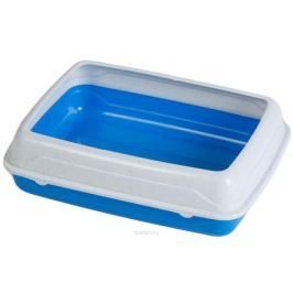 Туалет для кошек, с бортом, цвет: синий, молочный, 47 x 39 x 15 см. CAT-L18 Blue